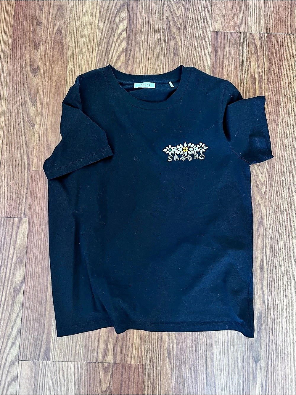 Sandro Embellished Black Tee Size 0